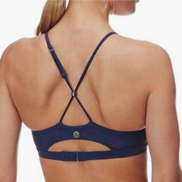 Prana Brina Halter Bikini Swim Top High Neck Size L Navy Blue Designer UPF 50+ - Picture 3 of 9